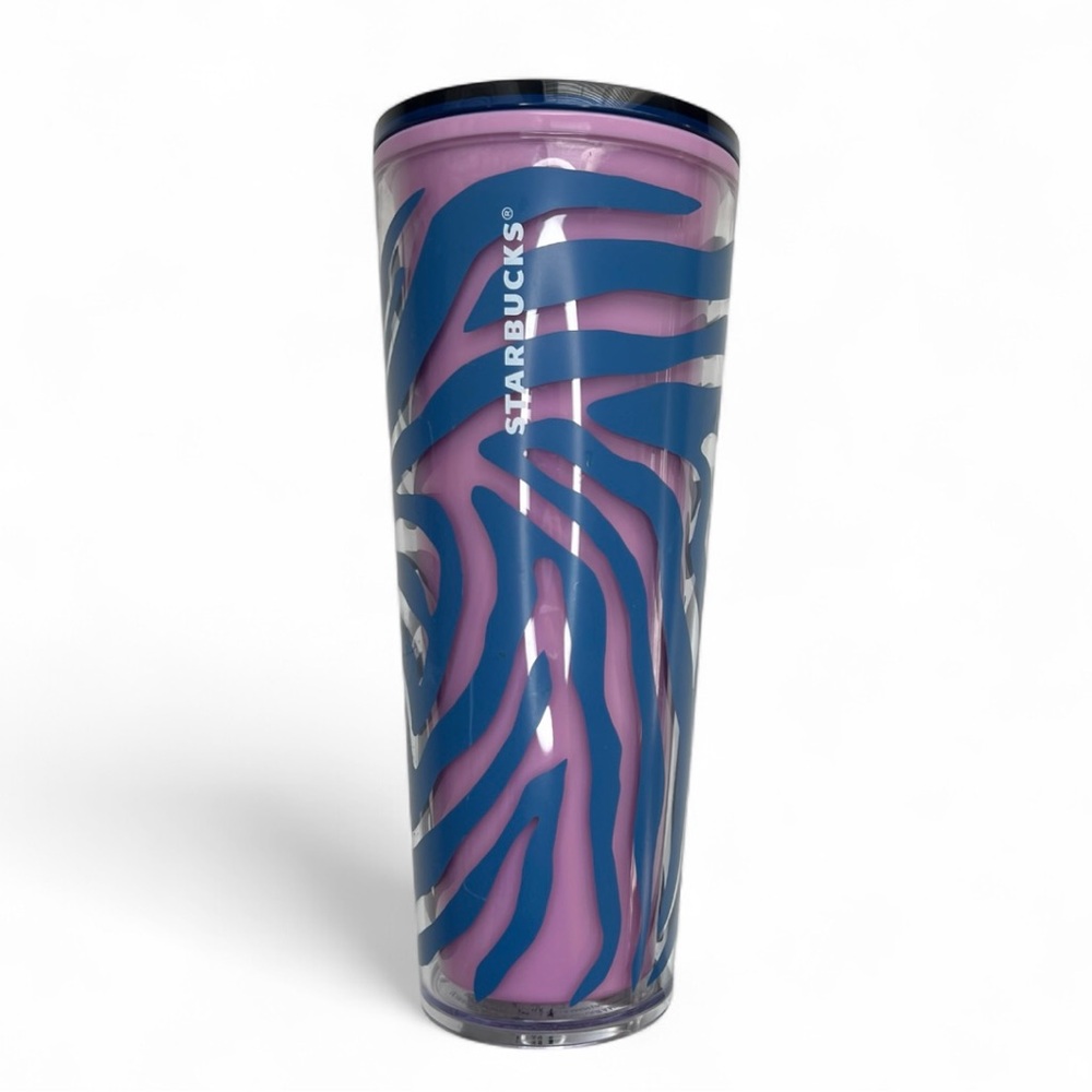 Starbucks Summer 2021 Pink and Blue Zebra Print Venti 24oz Acrylic Tumbler